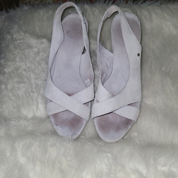 UGG Size 7.5 Baby Blue Suede 💙Tan Cork Wedges - Picture 3 of 11